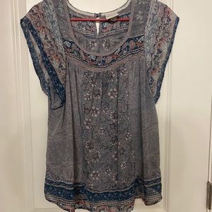 Gray and blue babydoll blouse